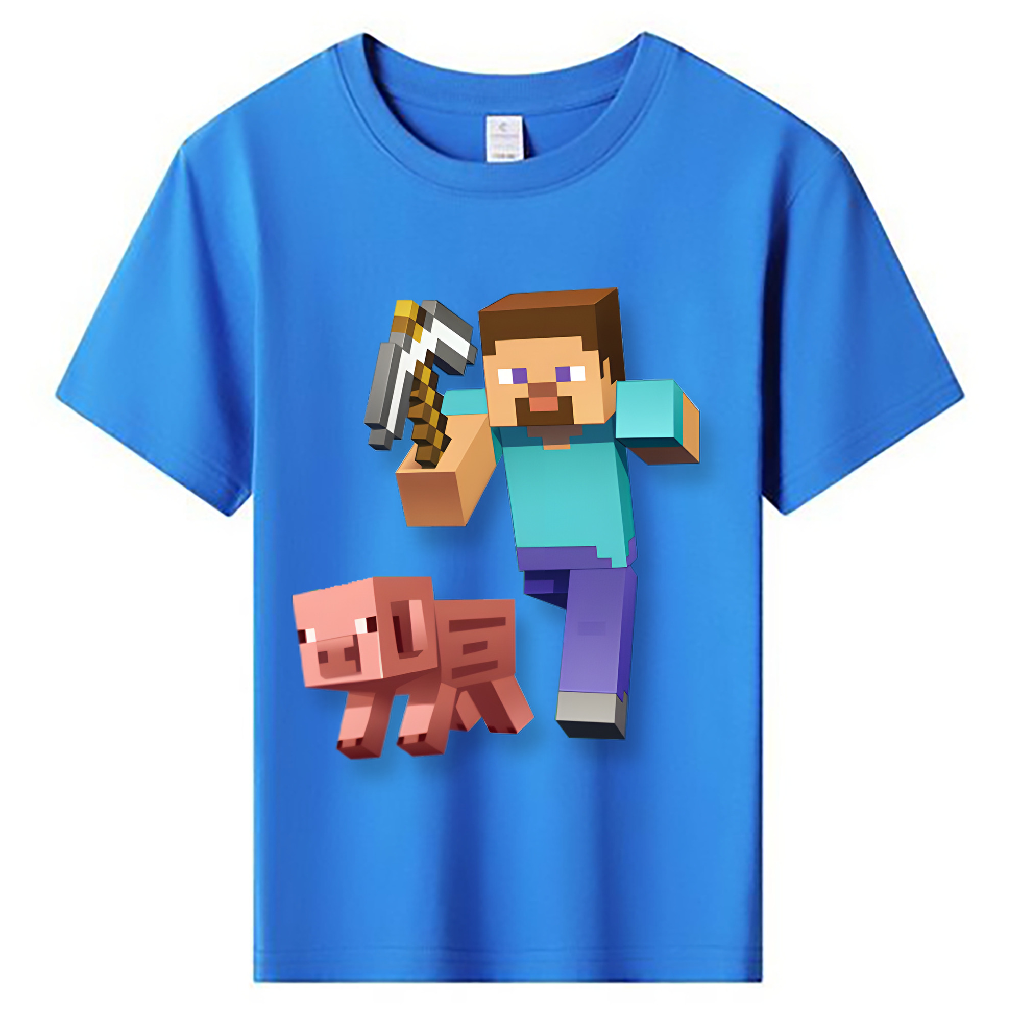 （画像用） マインクラフト ブロックの世界 Minecraft MC Block world 綿100％キッズTシャツ（フロントプリント）